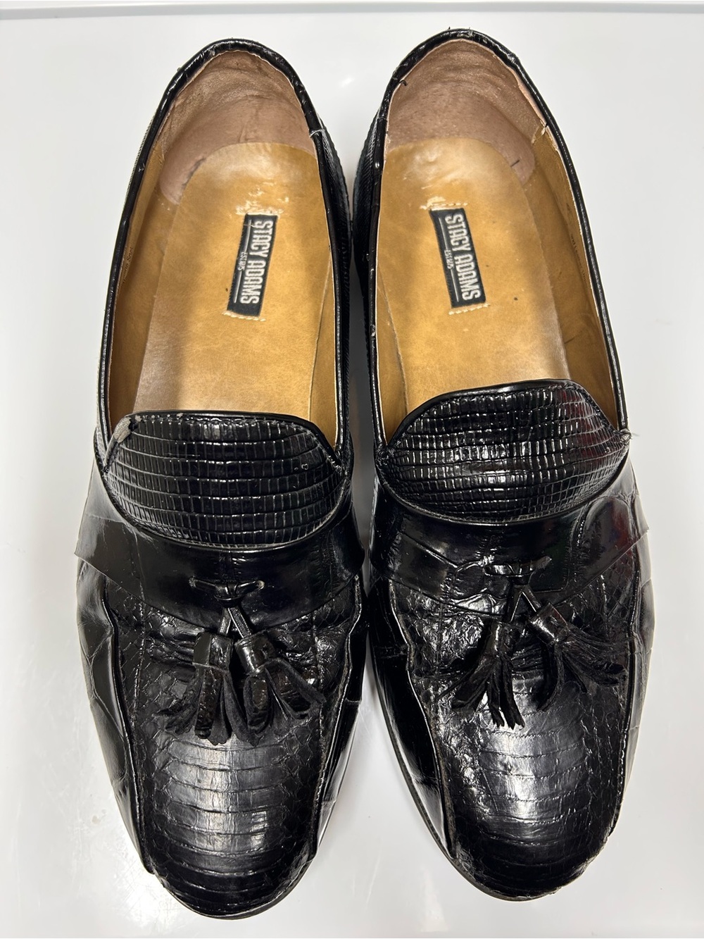 Men’s Dress Shoes Stacy Adam’s Genuine Snake Leather Black Tassel Loafers  11W